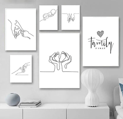 Minimalist Black and White Line Art Wall Art Fine Art Canvas Prints Family Inspired Figure Art Inspirational Pictures For Modern Home Decor