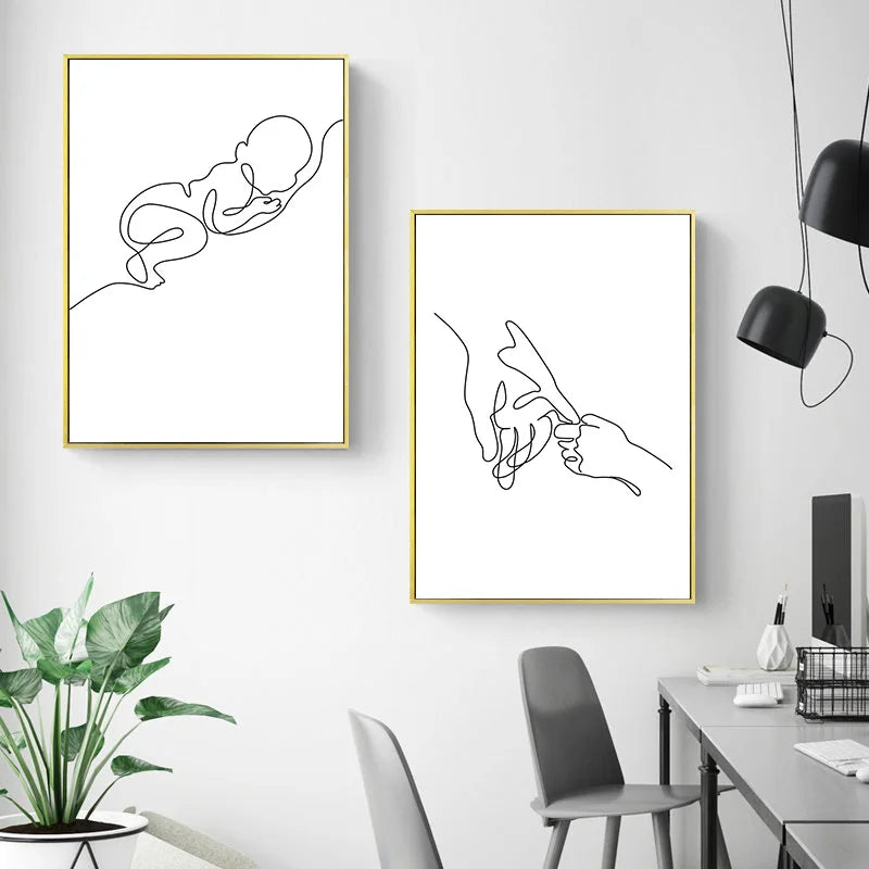 Minimalist Black and White Line Art Wall Art Fine Art Canvas Prints Family Inspired Figure Art Inspirational Pictures For Modern Home Decor