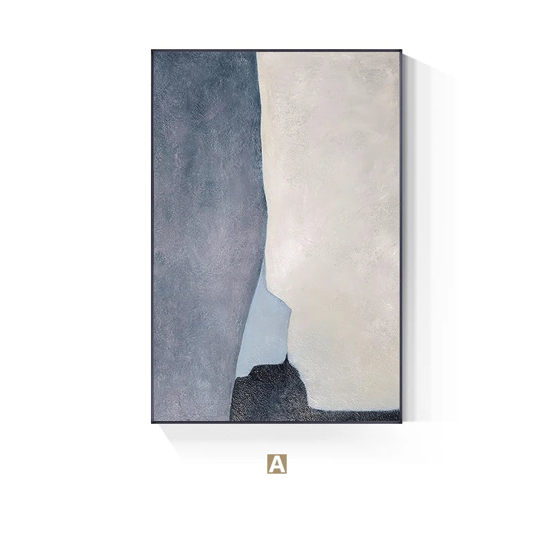 Minimalist Blue Beige Color Block Abstract Wall Art Fine Art Canvas Prints Pictures For Modern Apartment Living Room Home Office Art Decor