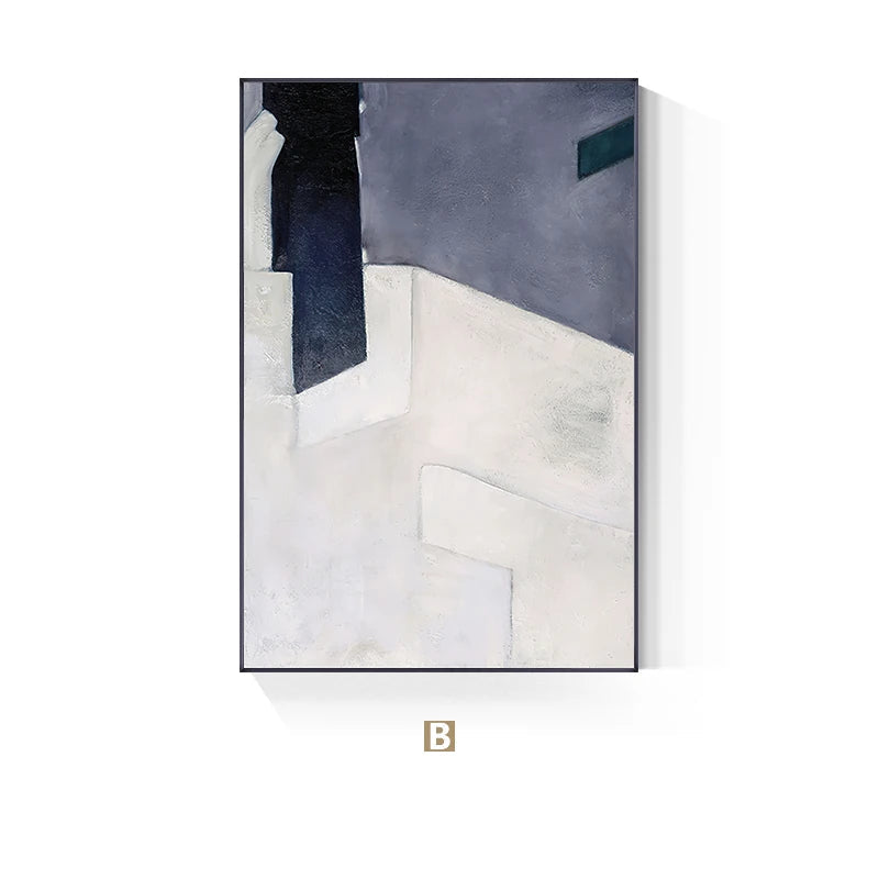 Minimalist Blue Beige Color Block Abstract Wall Art Fine Art Canvas Prints Pictures For Modern Apartment Living Room Home Office Art Decor