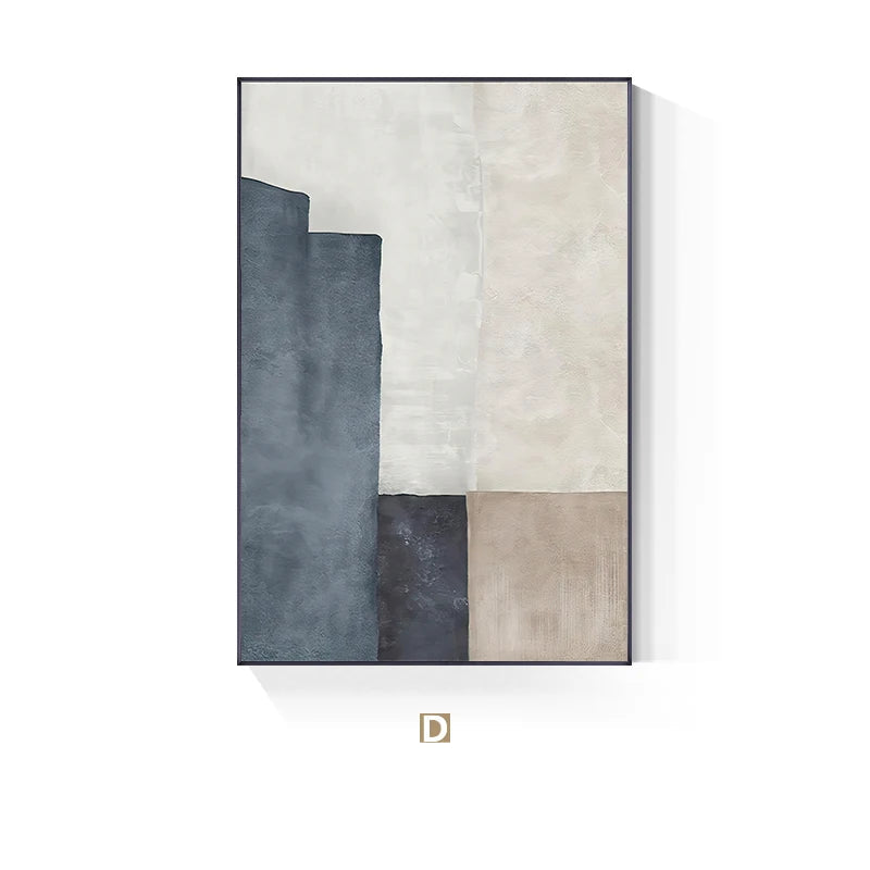 Minimalist Blue Beige Color Block Abstract Wall Art Fine Art Canvas Prints Pictures For Modern Apartment Living Room Home Office Art Decor