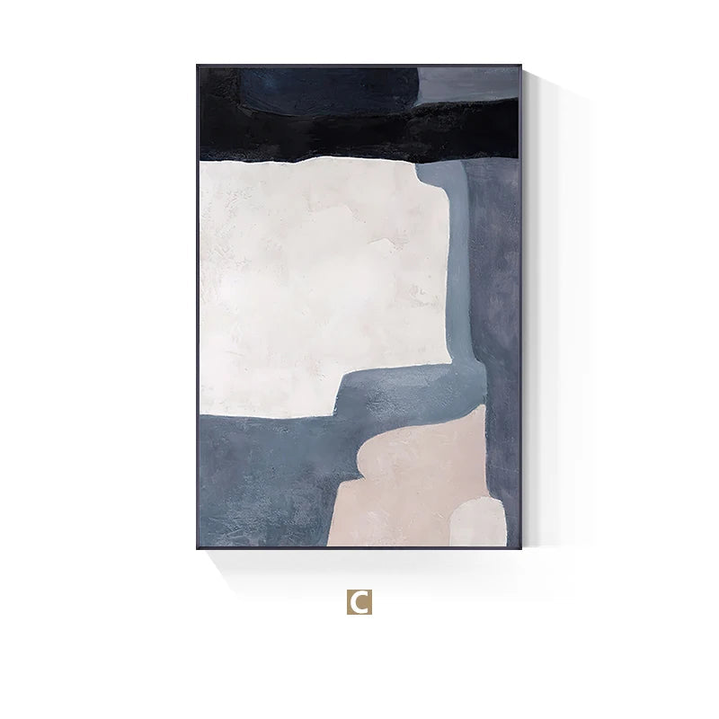 Minimalist Blue Beige Color Block Abstract Wall Art Fine Art Canvas Prints Pictures For Modern Apartment Living Room Home Office Art Decor