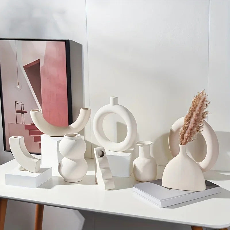 Minimalist Ceramic Nordic Vase Modern Abstract Design Porcelain Hollow Vase For Contemporary Living Room Creative Floral Displays