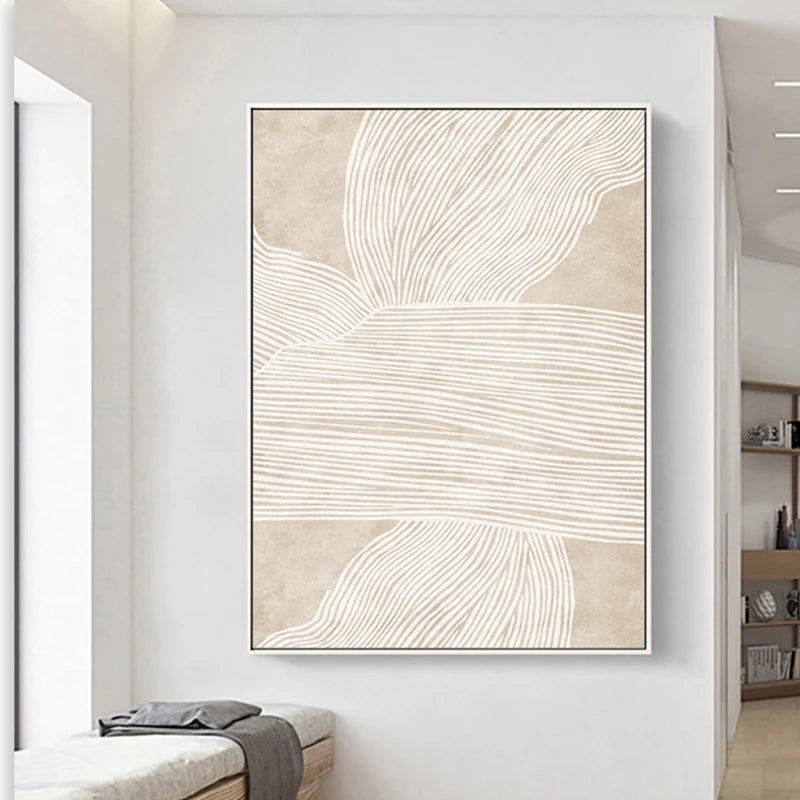 Minimalist Fine Lines Wall Art Fine Art Canvas Prints Neutral Colors Beige White Abstract Nordic Pictures For Living Room Bedroom Art Decor