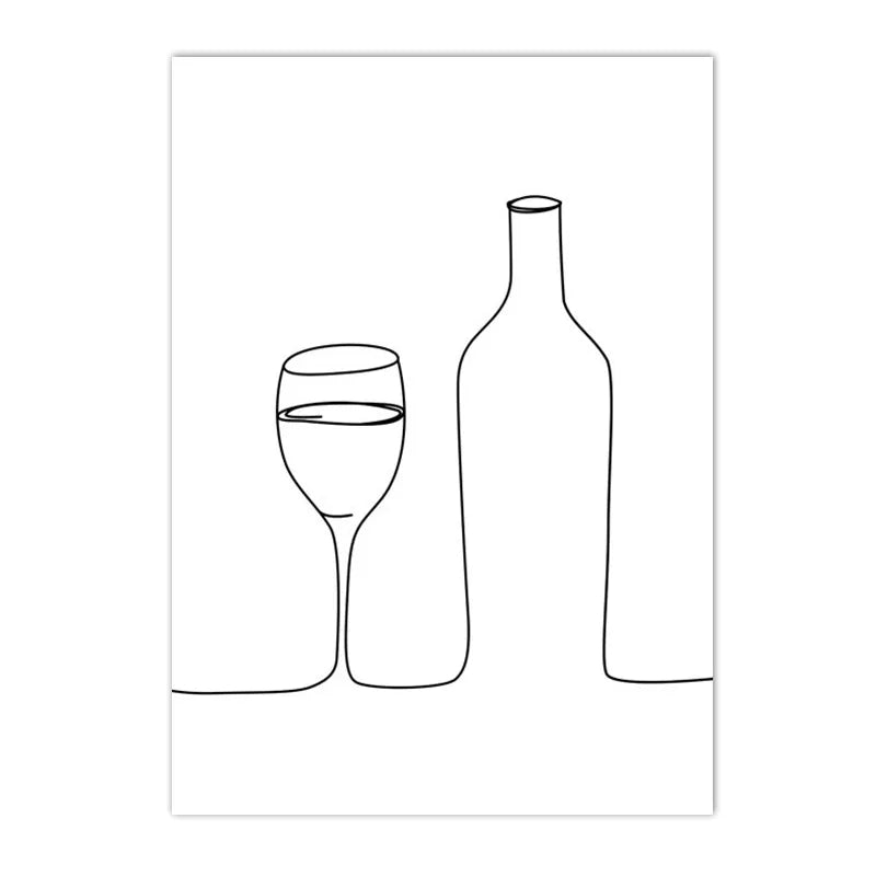 Minimalist Food & Drink Kitchen Wall Art Black White Line Art Canvas Print For Coffee Shop Restaurant Tea Room Cafe Nordic Style Home Interior Decor