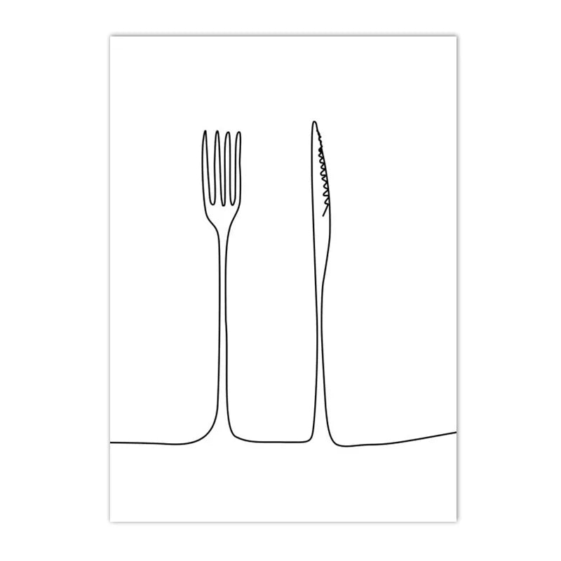 Minimalist Food & Drink Kitchen Wall Art Black White Line Art Canvas Print For Coffee Shop Restaurant Tea Room Cafe Nordic Style Home Interior Decor