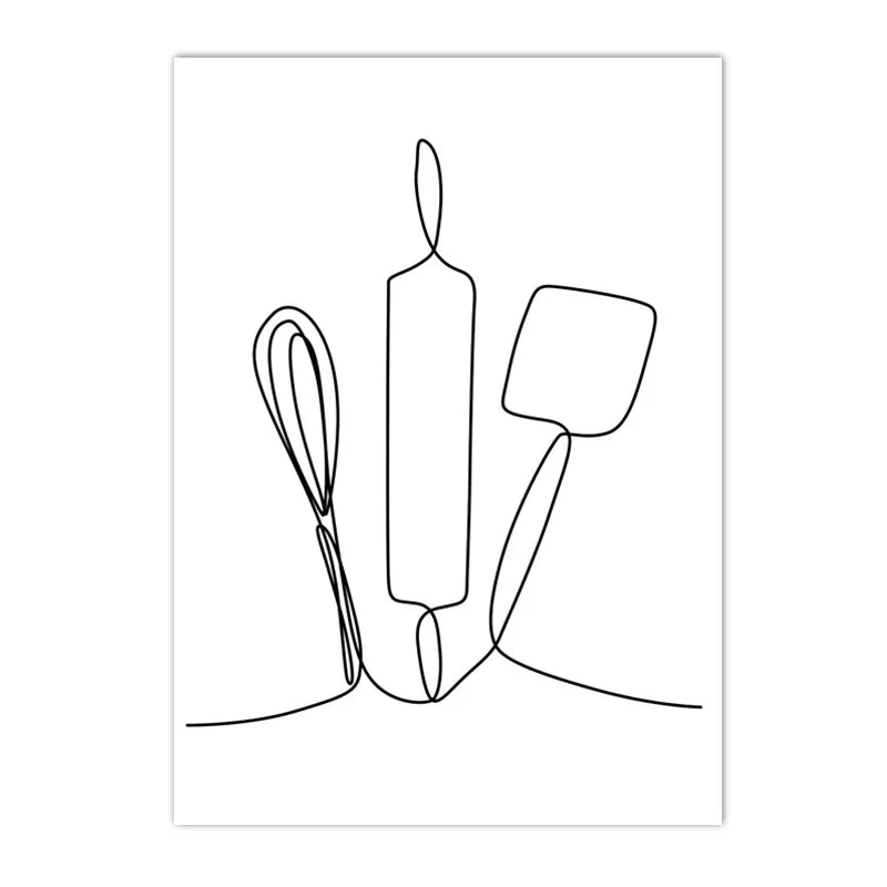 Minimalist Food & Drink Kitchen Wall Art Black White Line Art Canvas Print For Coffee Shop Restaurant Tea Room Cafe Nordic Style Home Interior Decor