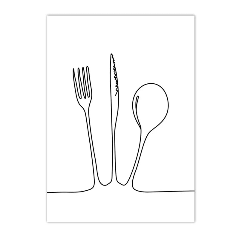 Minimalist Food & Drink Kitchen Wall Art Black White Line Art Canvas Print For Coffee Shop Restaurant Tea Room Cafe Nordic Style Home Interior Decor