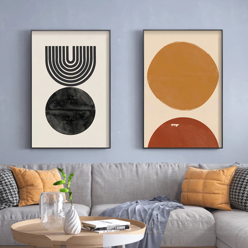 Minimalist Geometric Sun Moon Wall Art Fine Art Canvas Prints Modern Abstract Poster Pictures For Living Room Dining Room Art Decoration