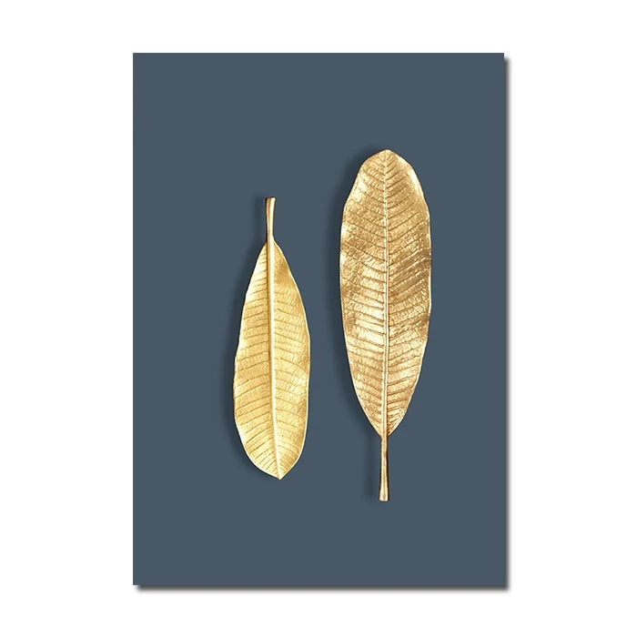 Two gold leaves on a dark blue background