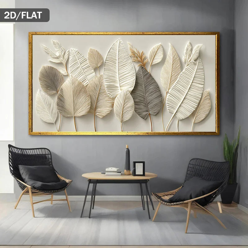 Minimalist Light Neutral Abstract Leaf Wall Art Fine Art Canvas Print Modern Botanical Artwork For Living Room Large Artwork For Above The Sofa