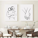 Minimalist Line Art Lovers Black White Wall Art Fine Art Canvas Prints Posters Pictures For Bedroom Living Room Romantic Couples Art For Modern Home Decor