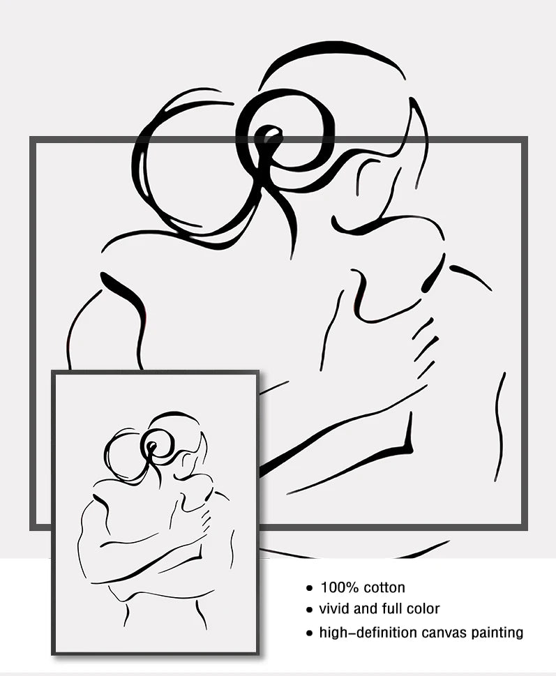 Minimalist Line Art Lovers Black White Wall Art Fine Art Canvas Prints Posters Pictures For Bedroom Living Room Romantic Couples Art For Modern Home Decor