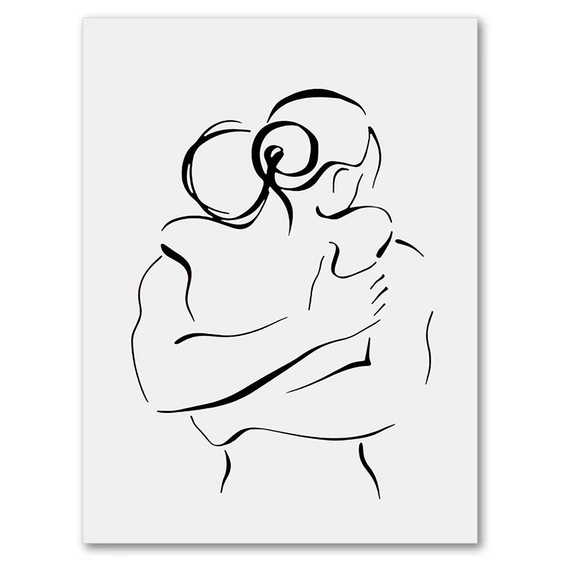 Minimalist Line Art Lovers Black White Wall Art Fine Art Canvas Prints Posters Pictures For Bedroom Living Room Romantic Couples Art For Modern Home Decor