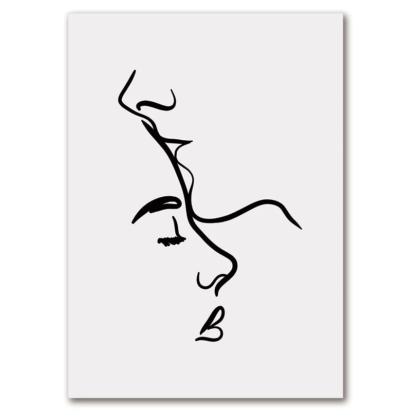 Minimalist Line Art Lovers Black White Wall Art Fine Art Canvas Prints Posters Pictures For Bedroom Living Room Romantic Couples Art For Modern Home Decor