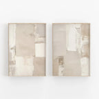 Minimalist Neutral Abstract Geometric Wall Art Fine Art Canvas Prints Set of 2Pcs Beige Cream Grey Artworks for Modern Bedroom Living Room Decor
