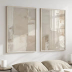 Minimalist Neutral Abstract Geometric Wall Art Fine Art Canvas Prints Set of 2Pcs Beige Cream Grey Artworks for Modern Bedroom Living Room Decor