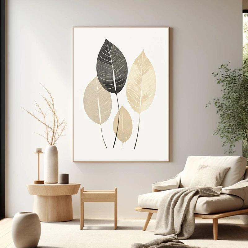 Minimalist Nordic Zen Pebbles and Leaves Neutral Colors Pictures For Living Room Dining Room Bedroom Boutique Spa Salon Art Decor 2025