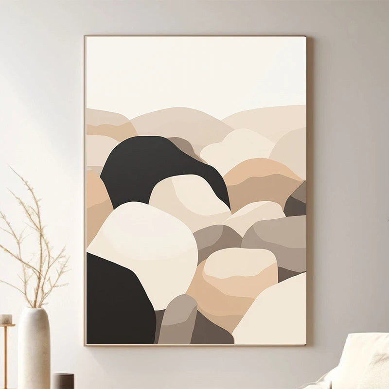Minimalist Nordic Zen Pebbles and Leaves Neutral Colors Pictures For Living Room Dining Room Bedroom Boutique Spa Salon Art Decor 2025