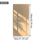Decorative panel with palm leaf shadow design and dimensions on a beige background