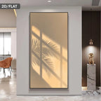 Framed artwork with leaf pattern on a wall in a modern interior setting