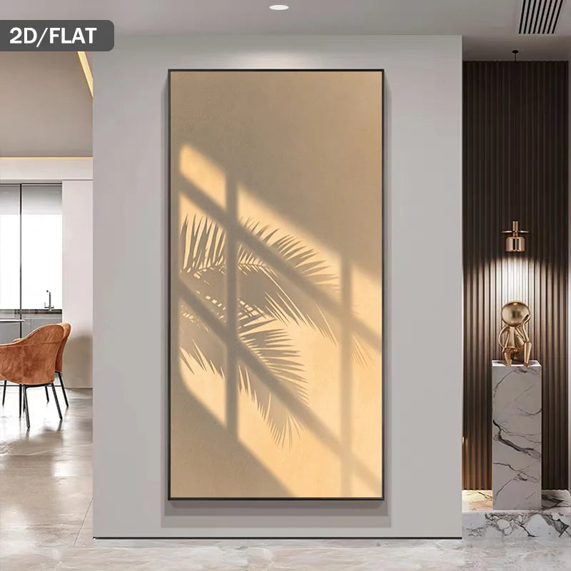 Framed artwork with leaf pattern on a wall in a modern interior setting