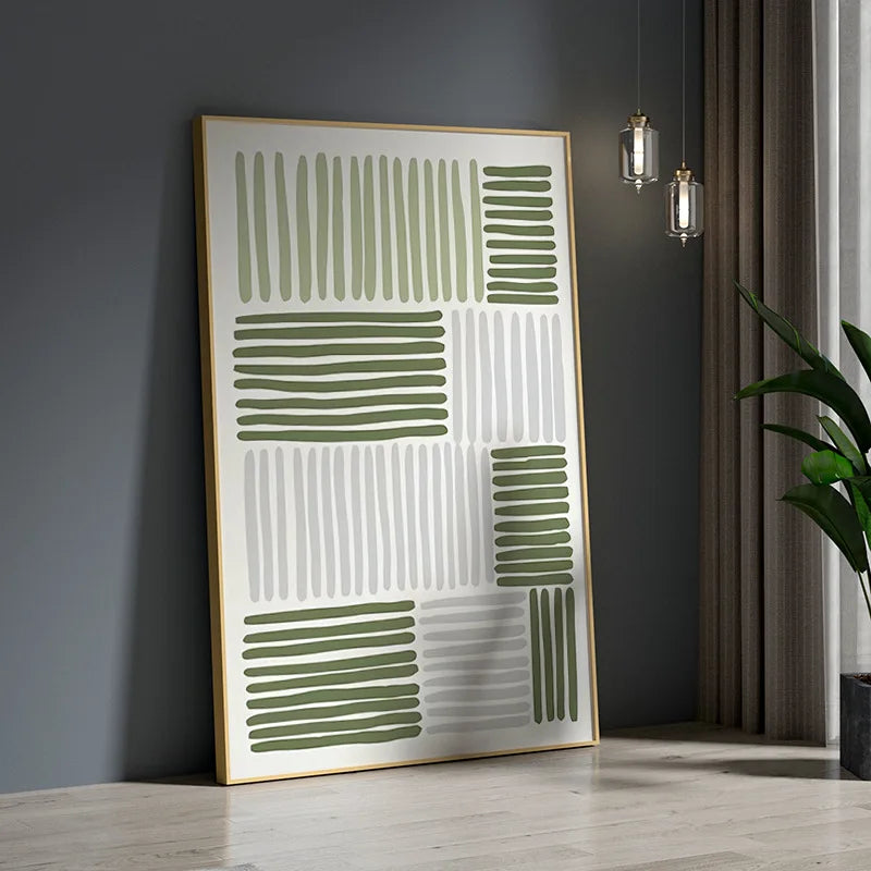 Minimalist Parallel Lines Green Grey Wall Art Fine Art Canvas Prints Abstract Geometric Poster Picture For Living Room Bedroom Art Decor