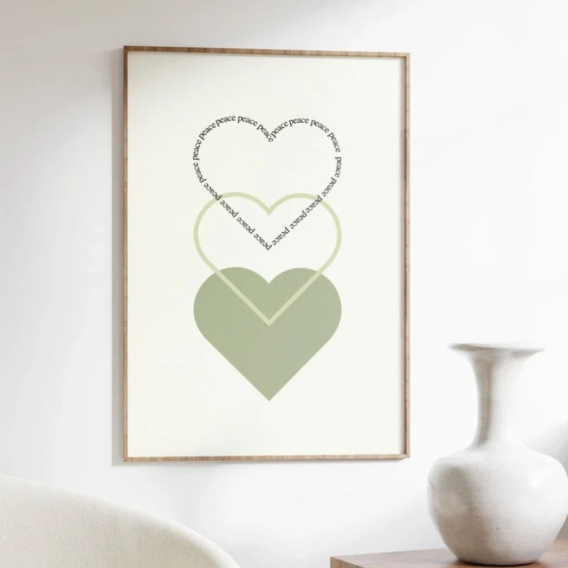 Minimalist Peace Love Hearts Wall Art Fine Art Canvas Prints Simple Inspirational Quotes Poster Picture For Living Room Bedroom Decor