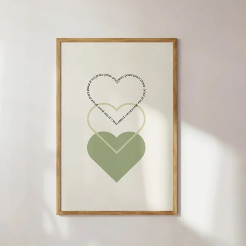 Minimalist Peace Love Hearts Wall Art Fine Art Canvas Prints Simple Inspirational Quotes Poster Picture For Living Room Bedroom Decor