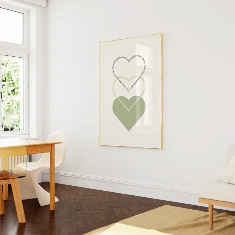Minimalist Peace Love Hearts Wall Art Fine Art Canvas Prints Simple Inspirational Quotes Poster Picture For Living Room Bedroom Decor