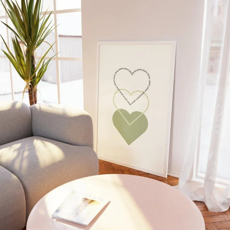 Minimalist Peace Love Hearts Wall Art Fine Art Canvas Prints Simple Inspirational Quotes Poster Picture For Living Room Bedroom Decor