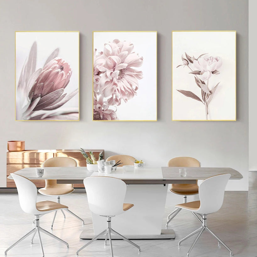 Minimalist Pink Floral Wall Art Fine Art Canvas Prints Modern Botanical Pictures For Living Room Dining Room Bedroom Art Decor