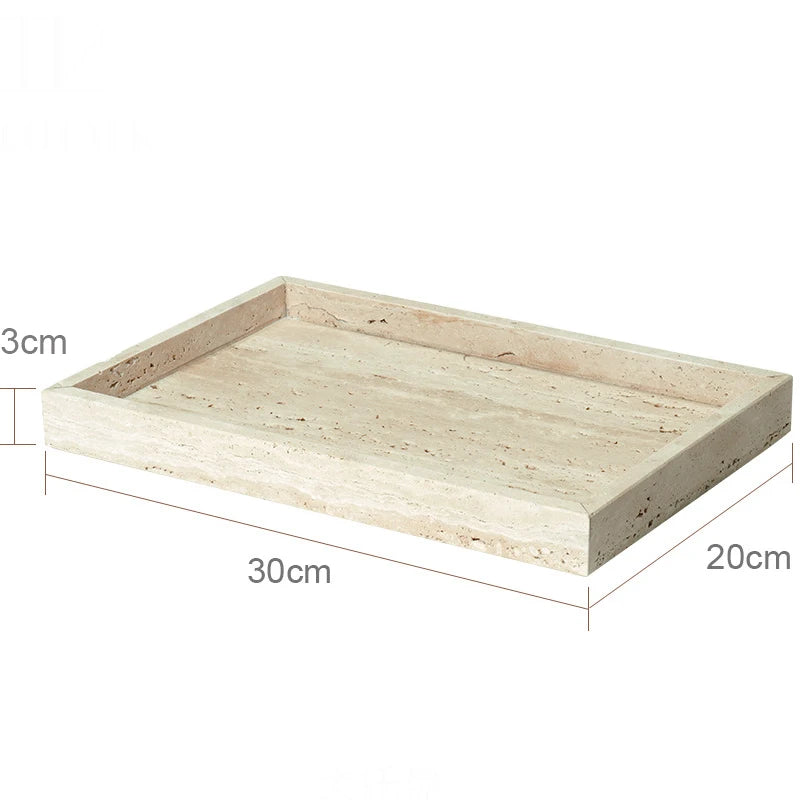 Wooden tray with dimensions labeled on a white background