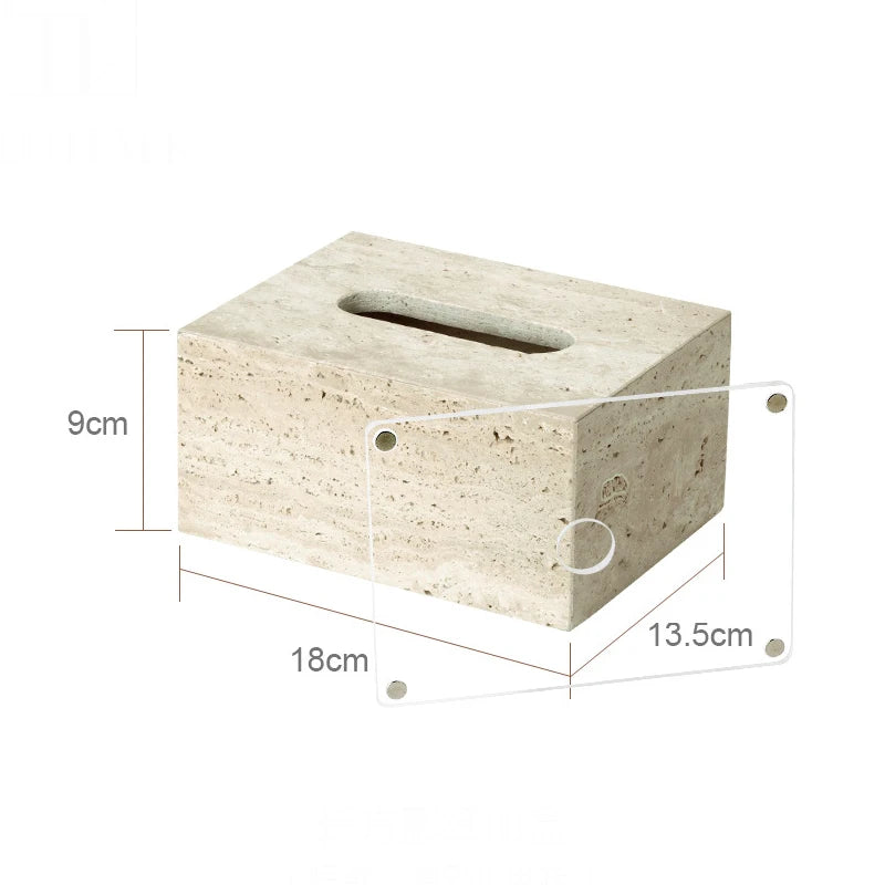 Rectangular concrete tissue box with dimensions labeled on a white background