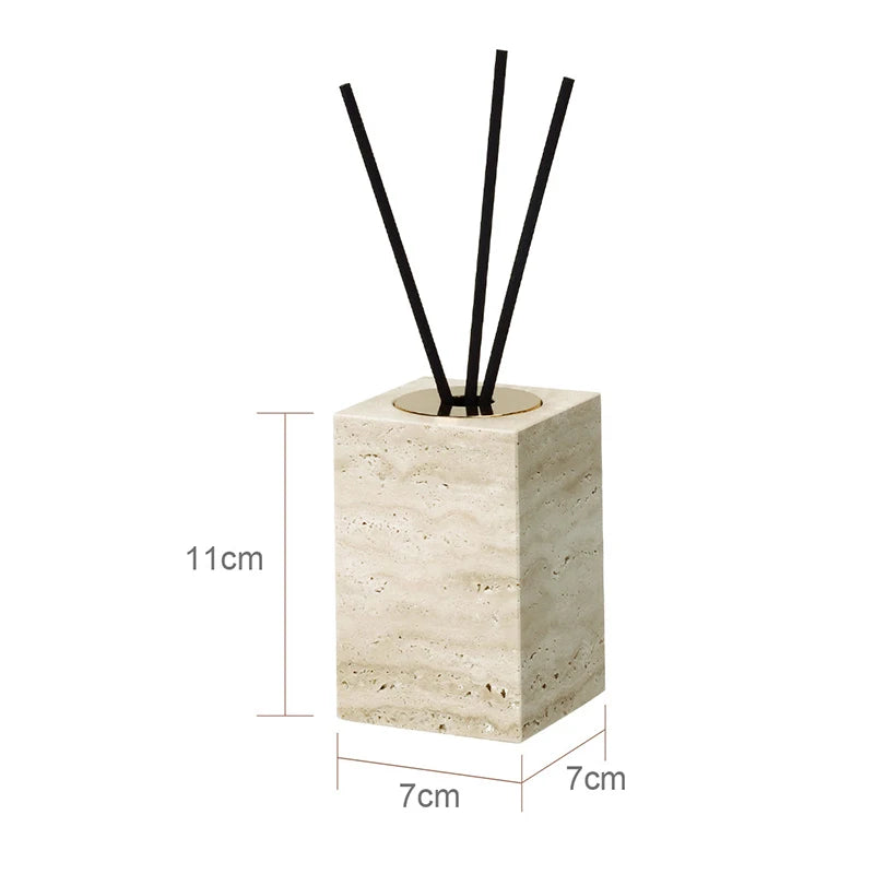 Cement diffuser with black sticks and dimensions on a white background