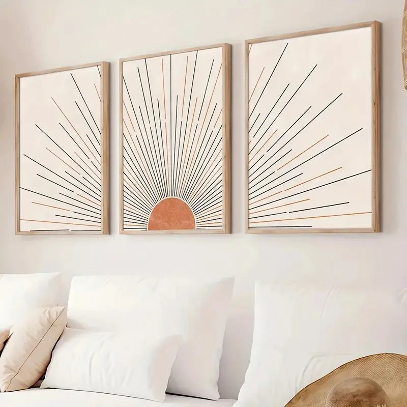 Minimalist Sun Rising Illustration Wall Art Fine Art Canvas Prints Pictures For Modern Apartment Living Room Bedroom Home Office Art Decor