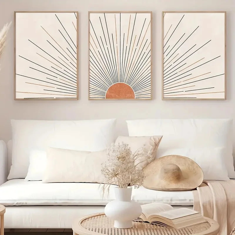 Minimalist Sun Rising Illustration Wall Art Fine Art Canvas Prints Pictures For Modern Apartment Living Room Bedroom Home Office Art Decor