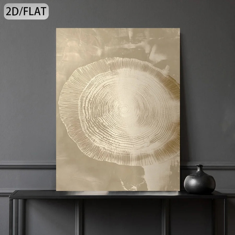 Minimalist Tree Rings Neutral Tones Abstract Wall Art Fine Art Canvas Print Picture For Modern Apartment Living Room Foyer Entryway Decor
