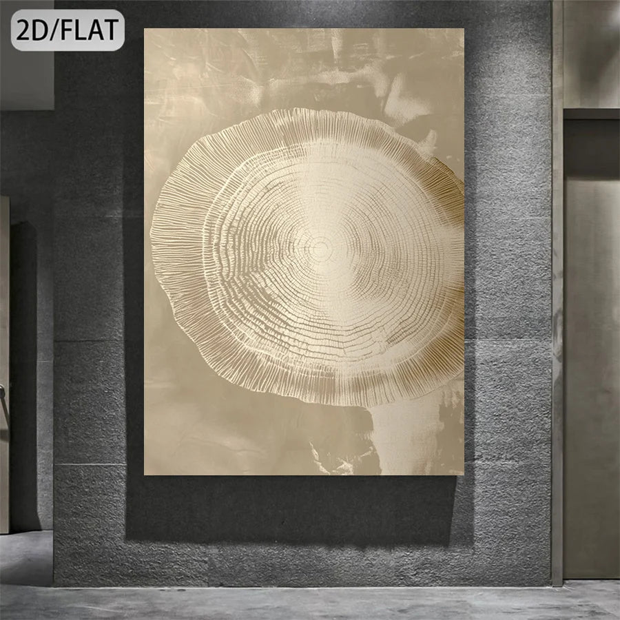 Minimalist Tree Rings Neutral Tones Abstract Wall Art Fine Art Canvas Print Picture For Modern Apartment Living Room Foyer Entryway Decor