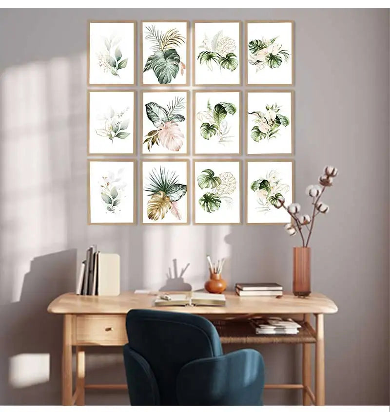 Minimalist Tropical Botanical Wall Art Fine Art Canvas Prints Green Leaves Posters Pictures For Living Room Dining Room Gallery Wall Art Decor 2024 001