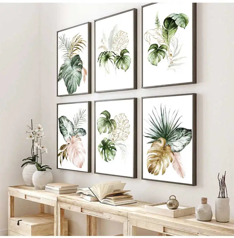 Minimalist Tropical Botanical Wall Art Fine Art Canvas Prints Green Leaves Posters Pictures For Living Room Dining Room Gallery Wall Art Decor 2024 001