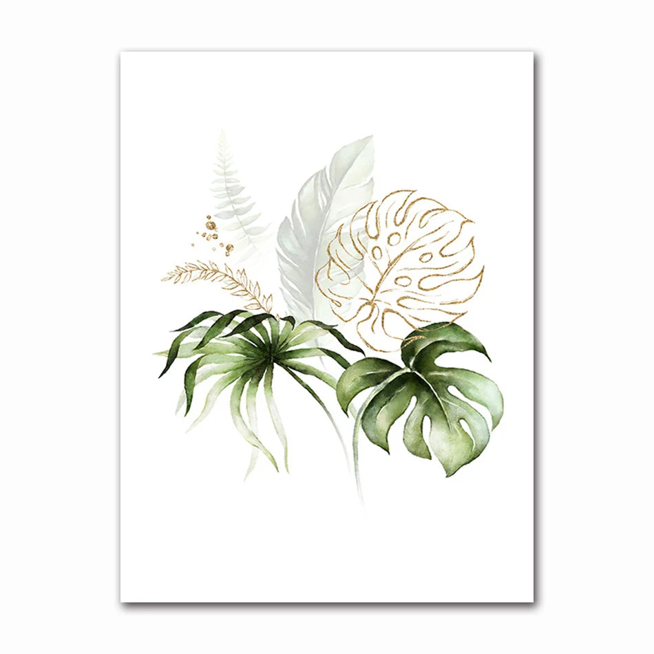 Minimalist Tropical Botanical Wall Art Fine Art Canvas Prints Green Leaves Posters Pictures For Living Room Dining Room Gallery Wall Art Decor 2024 001