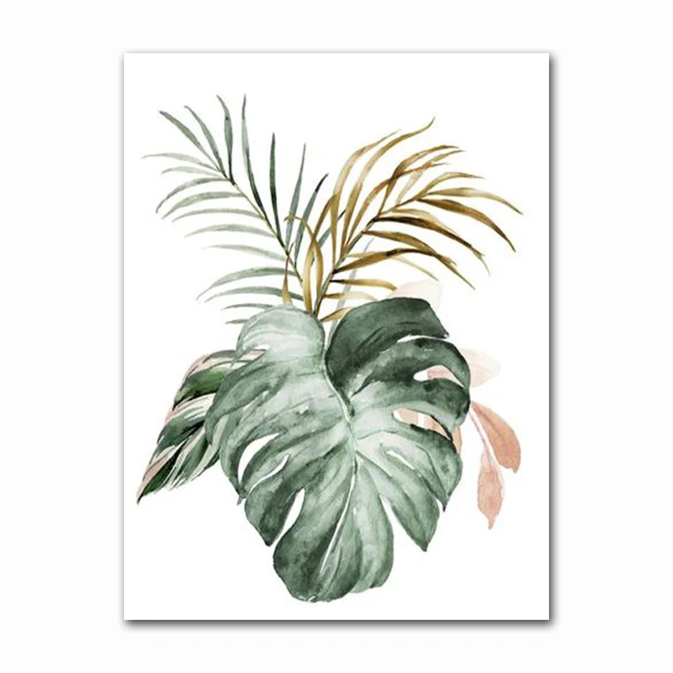 Minimalist Tropical Botanical Wall Art Fine Art Canvas Prints Green Leaves Posters Pictures For Living Room Dining Room Gallery Wall Art Decor 2024 001