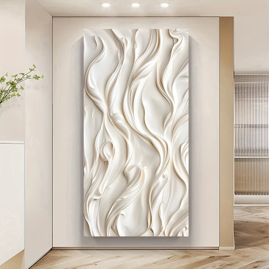 Decorative wall panel with wavy patterns in a modern interior setting
