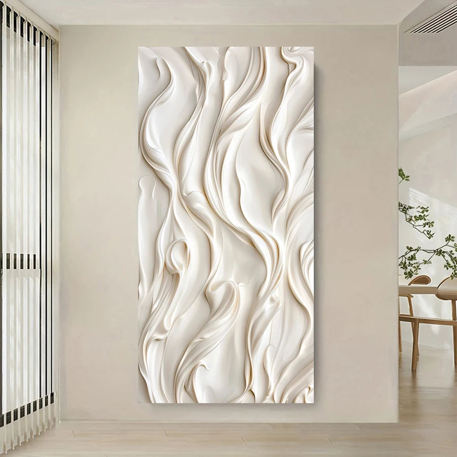 Decorative wall panel with wavy patterns in a modern interior setting