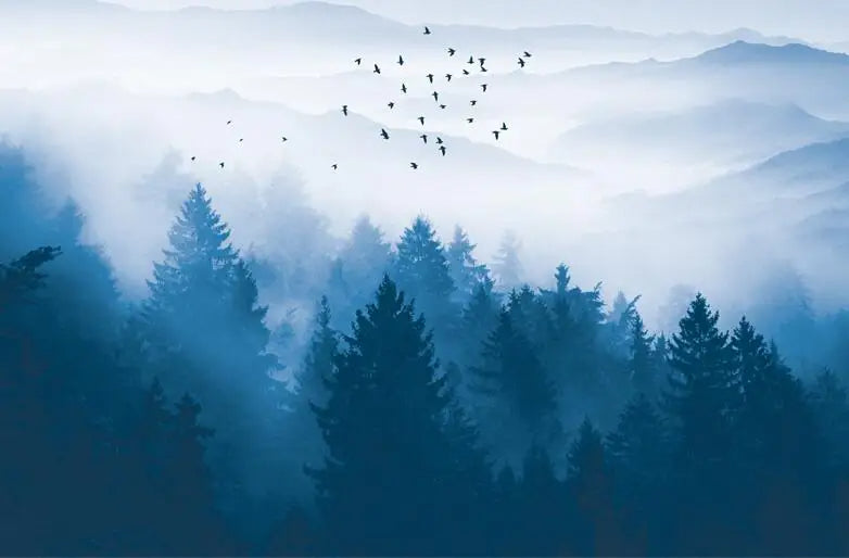 Misty Forest Landscape Wall Mural Big Format Printed Nordic Wallcovering Wallpaper For Modern Living Room Creative Home Office Wall Decor