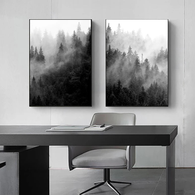 Misty Forest Poster Wall Art Fine Art Canvas Prints Black White Landscape Pictures For Living Room Dining Room Inspirational Home Decor 2025