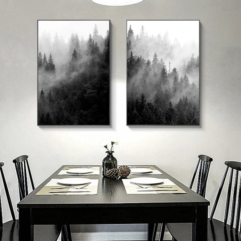 Misty Forest Poster Wall Art Fine Art Canvas Prints Black White Landscape Pictures For Living Room Dining Room Inspirational Home Decor 2025