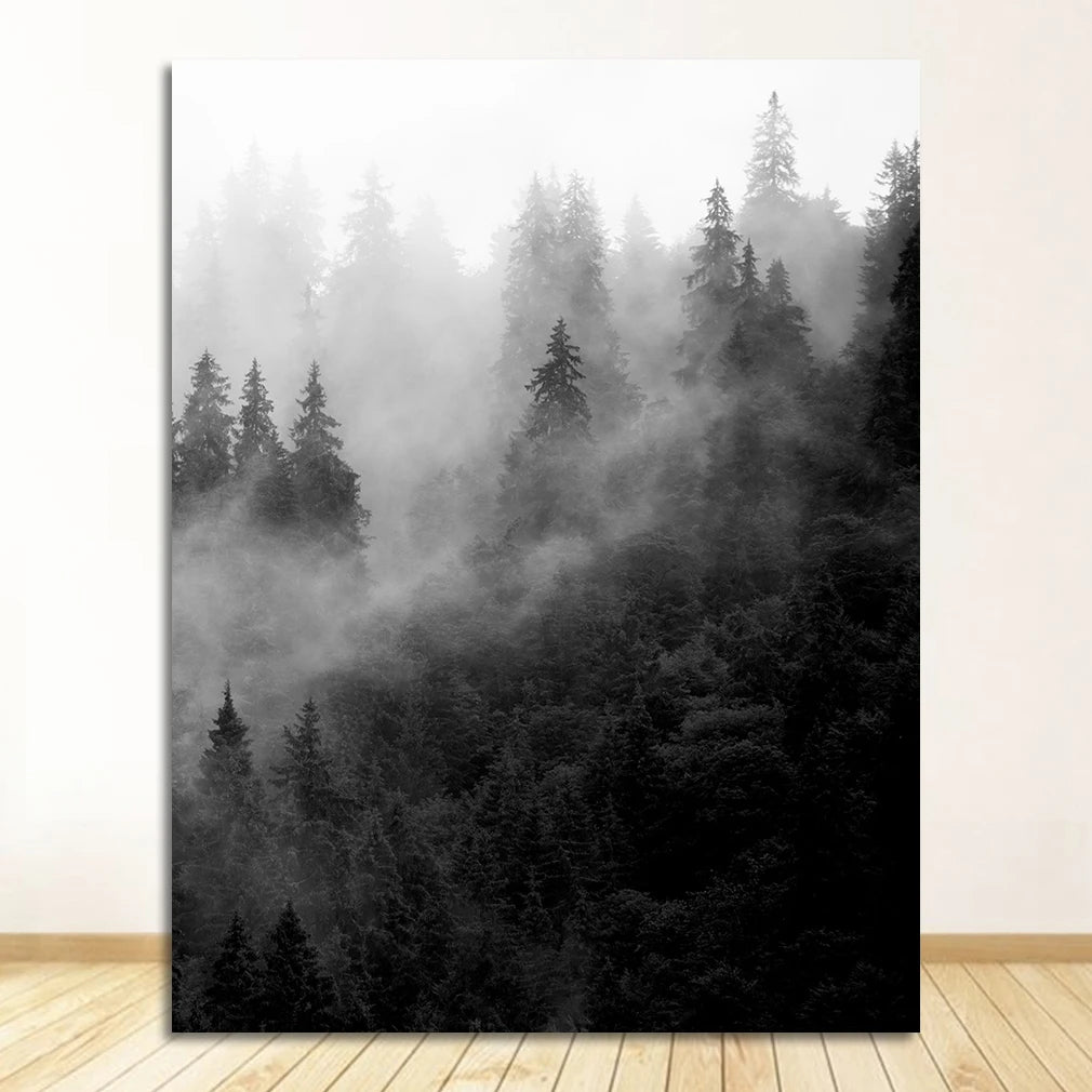 Misty Forest Poster Wall Art Fine Art Canvas Prints Black White Landscape Pictures For Living Room Dining Room Inspirational Home Decor 2025