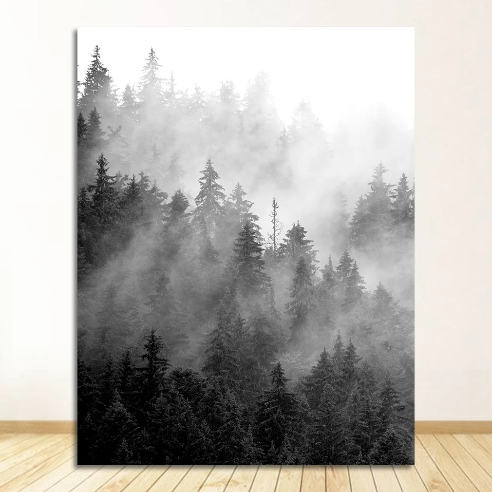Misty Forest Poster Wall Art Fine Art Canvas Prints Black White Landscape Pictures For Living Room Dining Room Inspirational Home Decor 2025